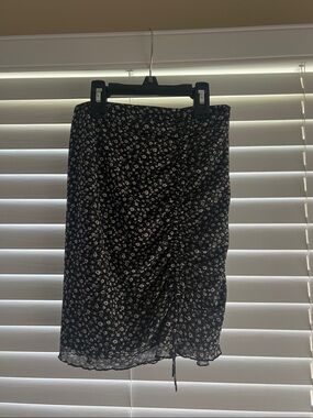 Hollister Black Floral Drawstring Midi Skirt Size XS